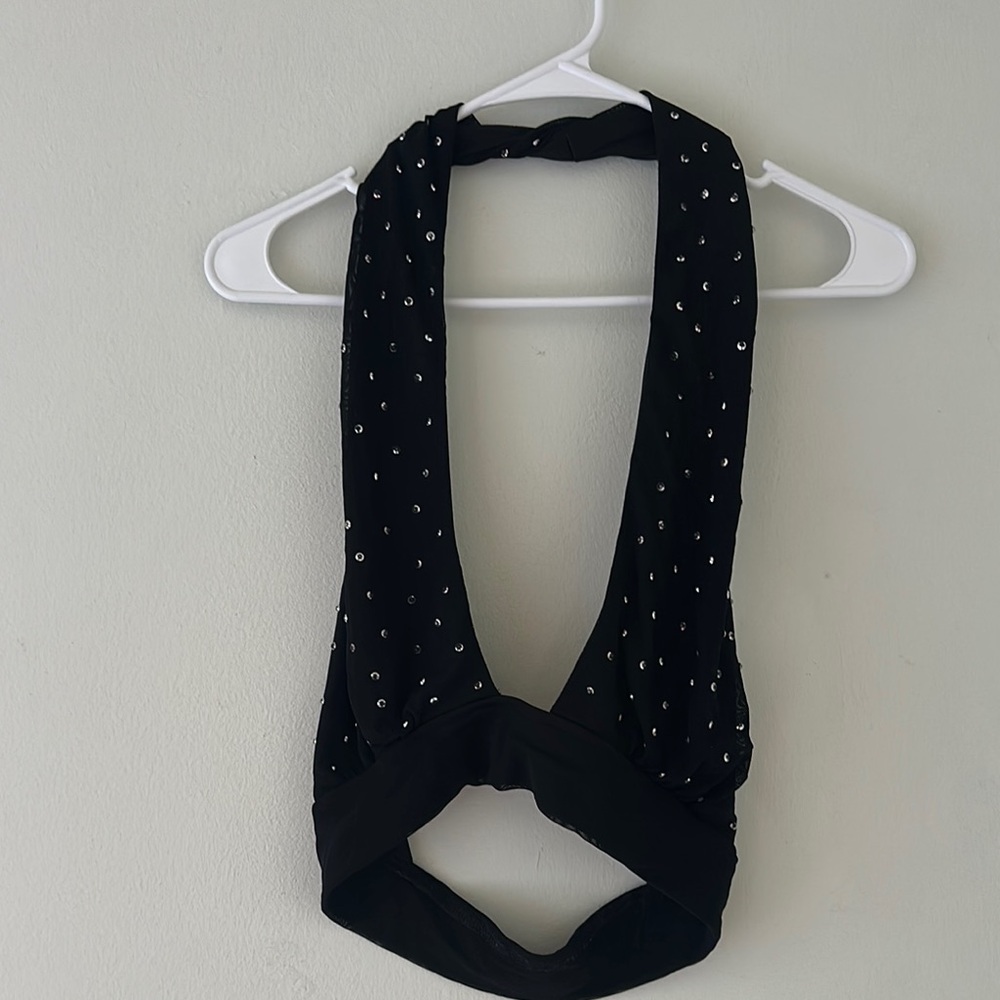 Black Backless Halter Crop with sequins